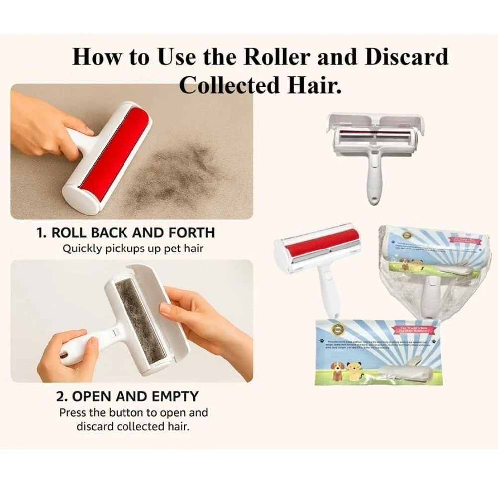 Reusable Pet Hair Remover Roller White Red Manual Lint Fur Remover for Furniture